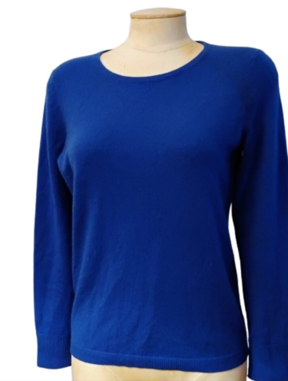 Vintage 100% Cashmere Sweater Cobalt Blue Enamel Button Detail Pullover M